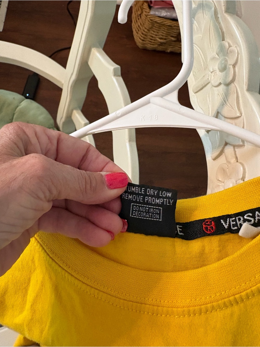 Versace Yellow Short Sleeve Logo Tee with Blue Embroidery - Picture 8 of 9